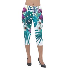 Tropical Flowers Lightweight Velour Capri Leggings  by goljakoff