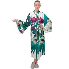 Tropical Flowers Maxi Velour Kimono by goljakoff