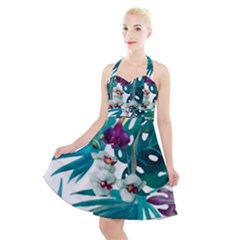 Tropical Flowers Halter Party Swing Dress  by goljakoff