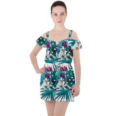 Tropical Flowers Ruffle Cut Out Chiffon Playsuit by goljakoff