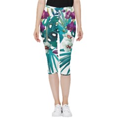 Tropical Flowers Inside Out Lightweight Velour Capri Leggings  by goljakoff