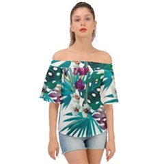 Tropical Flowers Off Shoulder Short Sleeve Top by goljakoff