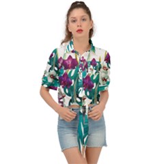 Tropical Flowers Tie Front Shirt  by goljakoff