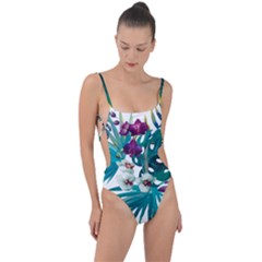 Tropical Flowers Tie Strap One Piece Swimsuit by goljakoff