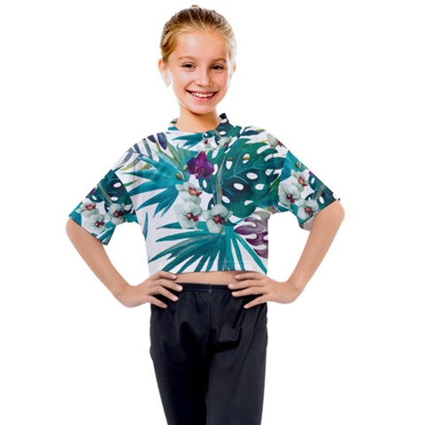 Tropical Flowers Kids Mock Neck Tee by goljakoff