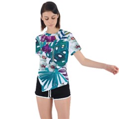 Tropical Flowers Asymmetrical Short Sleeve Sports Tee by goljakoff