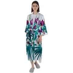 Tropical Flowers Maxi Satin Kimono