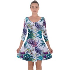 Tropical Flowers Quarter Sleeve Skater Dress