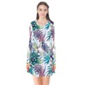 Tropical flowers Long Sleeve V-neck Flare Dress View1