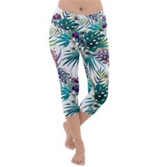 Tropical Flowers Lightweight Velour Capri Yoga Leggings by goljakoff