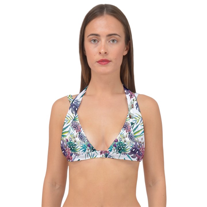 Tropical flowers Double Strap Halter Bikini Top