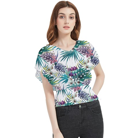 Tropical Flowers Butterfly Chiffon Blouse by goljakoff