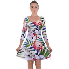 Tropical Flamingo Quarter Sleeve Skater Dress by goljakoff