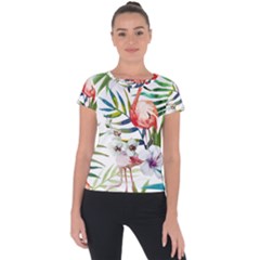 Tropical Flamingo Short Sleeve Sports Top  by goljakoff