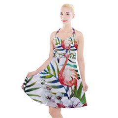 Tropical Flamingo Halter Party Swing Dress  by goljakoff