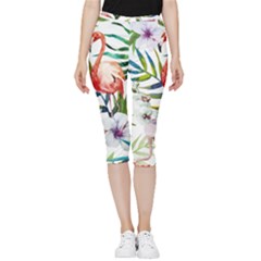 Tropical Flamingo Inside Out Lightweight Velour Capri Leggings  by goljakoff