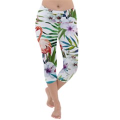 Tropical Flamingo Lightweight Velour Capri Yoga Leggings by goljakoff