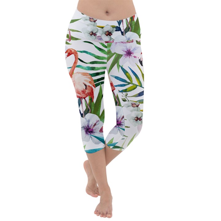 Tropical flamingo Lightweight Velour Capri Yoga Leggings