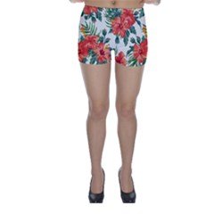 Red Flowers Skinny Shorts by goljakoff