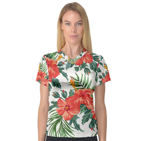 Red Flowers V-neck Sport Mesh Tee by goljakoff