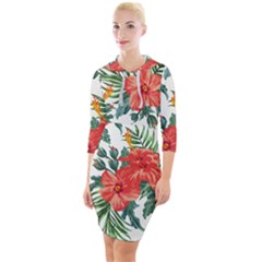 Red Flowers Quarter Sleeve Hood Bodycon Dress by goljakoff