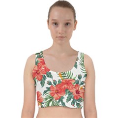 Red Flowers Velvet Racer Back Crop Top by goljakoff