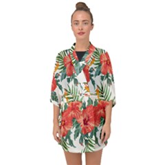 Red Flowers Half Sleeve Chiffon Kimono