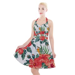 Red Flowers Halter Party Swing Dress  by goljakoff