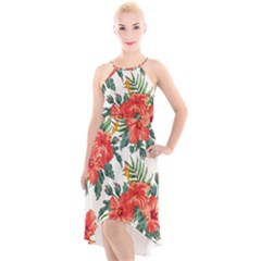 Red Flowers High-low Halter Chiffon Dress  by goljakoff