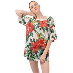 Red Flowers Oversized Chiffon Top by goljakoff