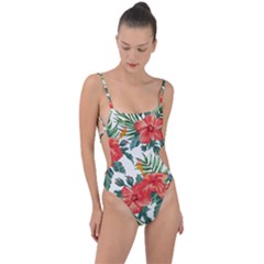 Red Flowers Tie Strap One Piece Swimsuit by goljakoff