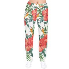 Red Flowers Women Velvet Drawstring Pants by goljakoff