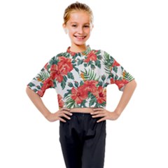 Red Flowers Kids Mock Neck Tee