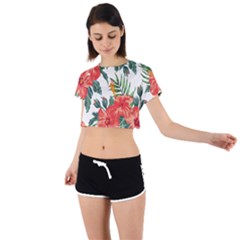 Red Flowers Tie Back Short Sleeve Crop Tee by goljakoff