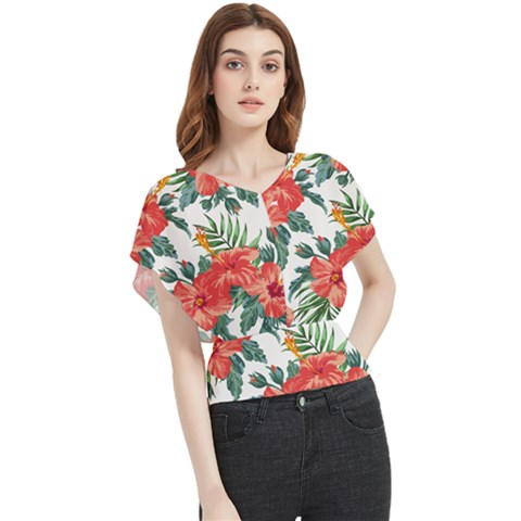 Red Flowers Butterfly Chiffon Blouse by goljakoff