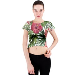 Monstera Flowers Crew Neck Crop Top by goljakoff