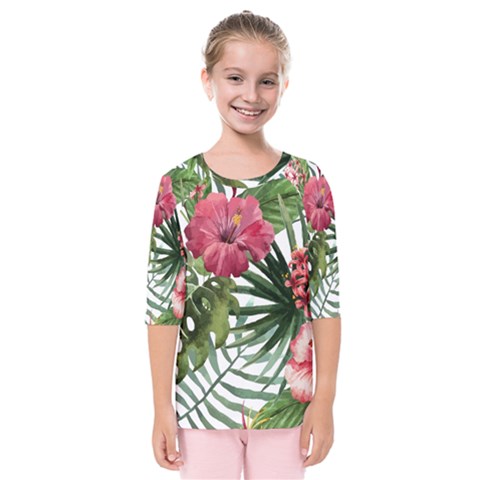 Monstera Flowers Kids  Quarter Sleeve Raglan Tee by goljakoff