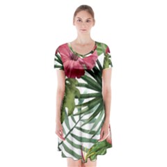 Monstera Flowers Short Sleeve V-neck Flare Dress by goljakoff