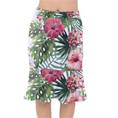 Monstera Flowers Short Mermaid Skirt by goljakoff