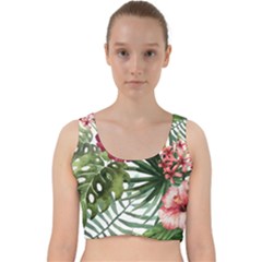 Monstera Flowers Velvet Racer Back Crop Top by goljakoff