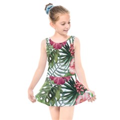 Monstera Flowers Kids  Skater Dress Swimsuit by goljakoff