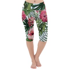 Monstera Flowers Lightweight Velour Cropped Yoga Leggings by goljakoff