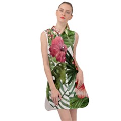 Monstera Flowers Sleeveless Shirt Dress by goljakoff