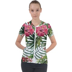 Monstera Flowers Short Sleeve Zip Up Jacket by goljakoff