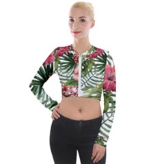 Monstera Flowers Long Sleeve Cropped Velvet Jacket by goljakoff