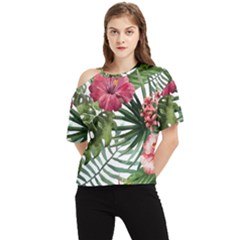 Monstera Flowers One Shoulder Cut Out Tee by goljakoff