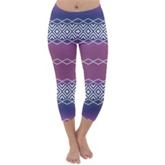 Purple Blue And White Aztec Capri Winter Leggings  by FloraaplusDesign