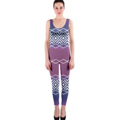 Purple Blue And White Aztec One Piece Catsuit by FloraaplusDesign