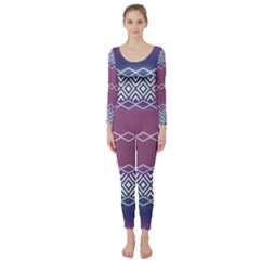 Purple Blue And White Aztec Long Sleeve Catsuit by FloraaplusDesign