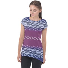 Purple Blue And White Aztec Cap Sleeve High Low Top